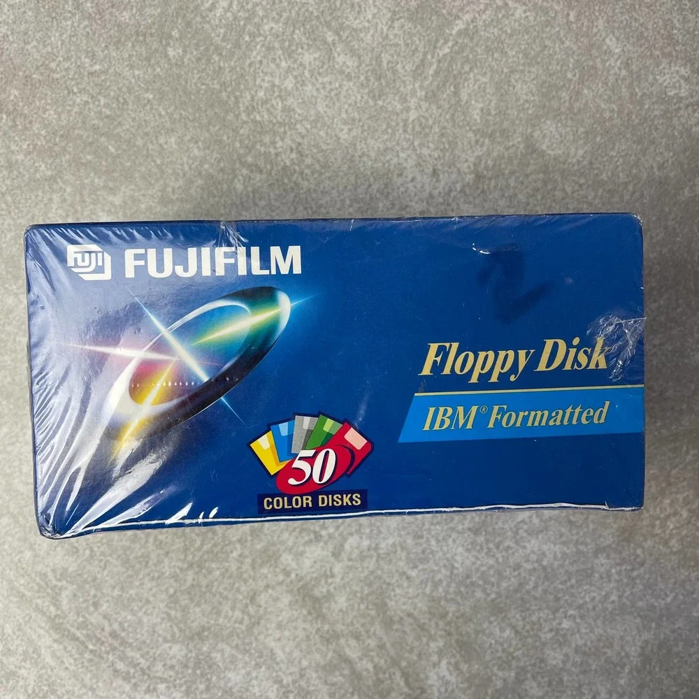 Fujifilm Floppy Disk IBM Formated 3.5” Color 50 Pieces w/ Labels NEW! Sealed Box